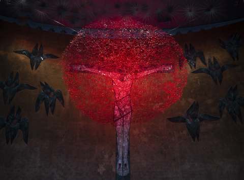 Großer Tondo, 2019, Aluminiumdraht gespritzt, 280 cm Ø