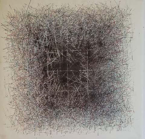 1 Ohne Titel, 1987, Graphit, Farbstift auf Papier, 73 x 73 cm