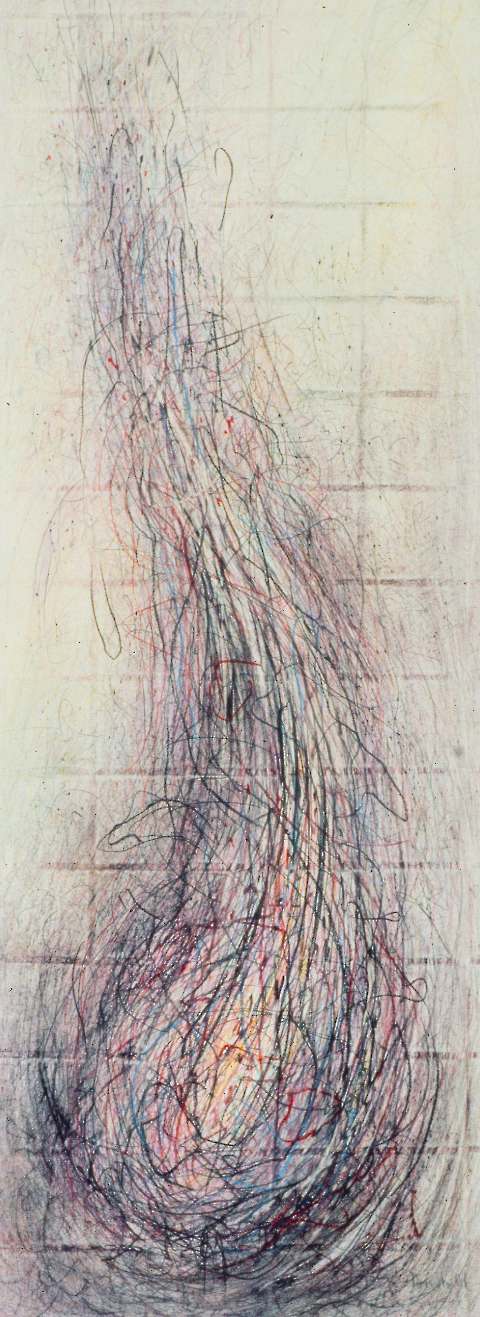77 Ohne Titel, 1993, Graphit, Farbstift, Ölpastell, 159 x 59 cm