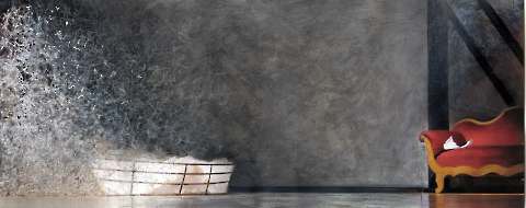 Sofa Europa, 2009, Fotoskizze, Acrylfarbe auf Fotografie, 11 x 27 cm